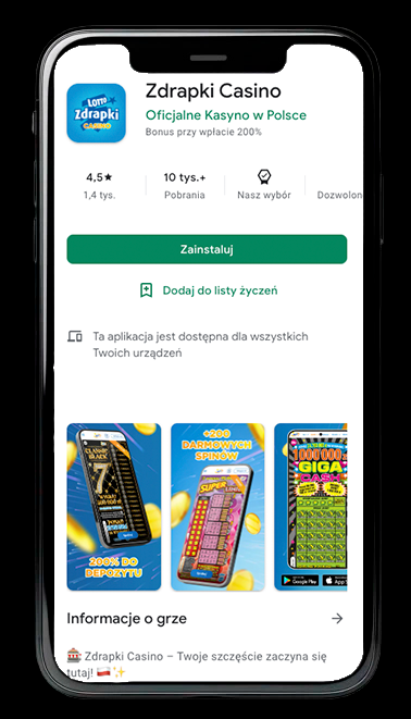 Aplikacja mobilna Zdrapki Casino Online z bonusem powitalnym